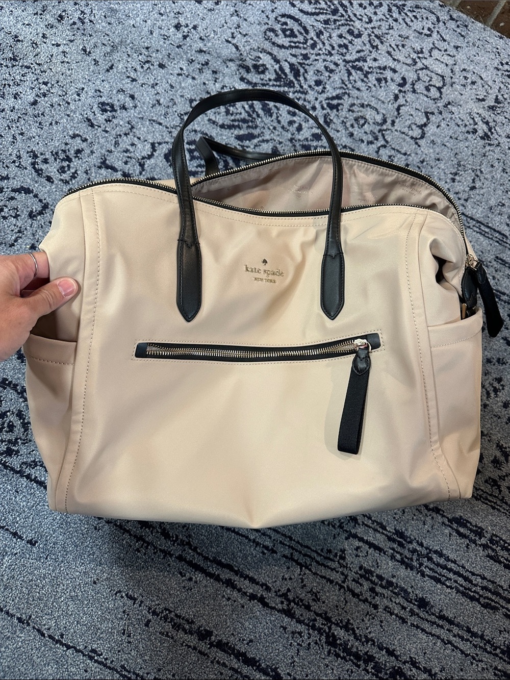 EUC Kate Spade Travel Bags Beige Nylon Tote with Black Trim